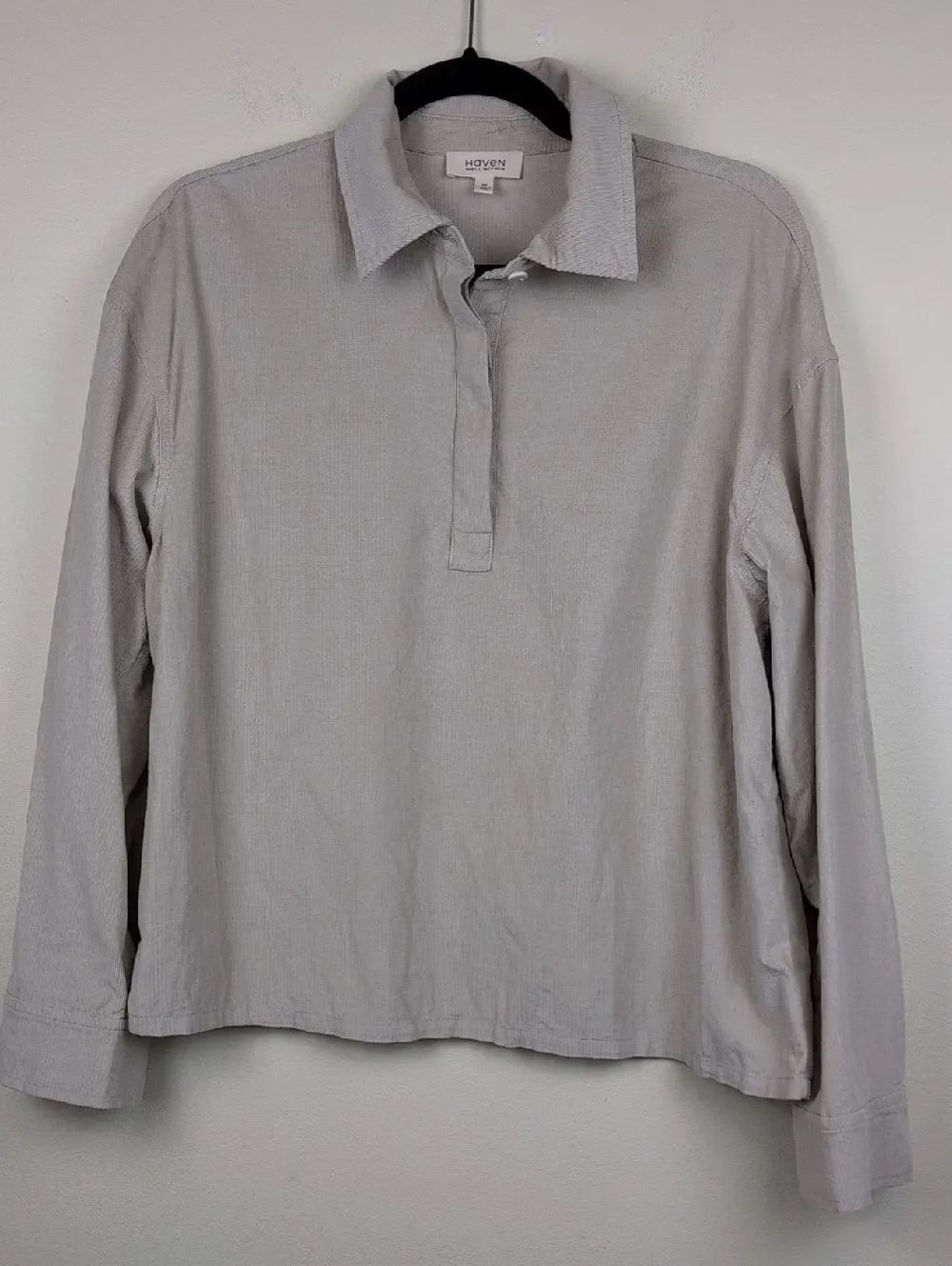 Haven Well Within Tan Corduroy Organic Cotton Long Sleeve Popover Blouse Top
